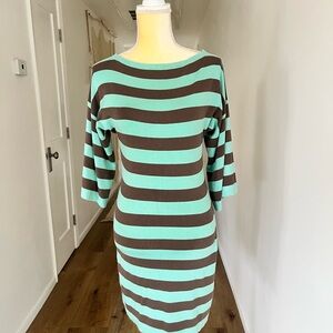 Trina Turk Mint and Brown Striped Midi Dress